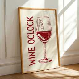 Wine O'clock Poster, Trendy Retro Bar Cart Wall Decor, Aesthetic Art, Cool Modern Kitchen Art - thumbnail 3