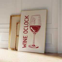 Wine O'clock Poster, Trendy Retro Bar Cart Wall Decor, Aesthetic Art, Cool Modern Kitchen Art - thumbnail 2