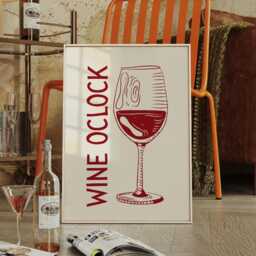 Wine O'clock Poster, Trendy Retro Bar Cart Wall Decor, Aesthetic Art, Cool Modern Kitchen Art - thumbnail 1