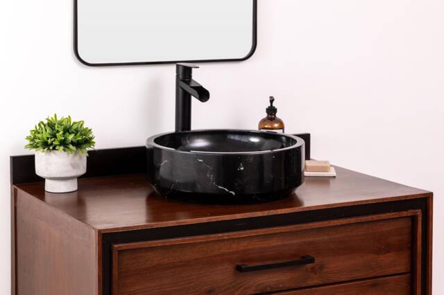Natural Stone Vessel Bathroom Sink, Avalon Black Marble, Vanity Sink - image 1