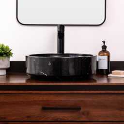Natural Stone Vessel Bathroom Sink, Avalon Black Marble, Vanity Sink - thumbnail 3
