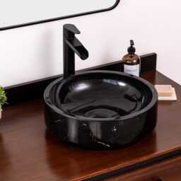 Natural Stone Vessel Bathroom Sink, Avalon Black Marble, Vanity Sink - thumbnail 2