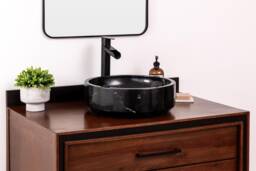 Natural Stone Vessel Bathroom Sink, Avalon Black Marble, Vanity Sink - thumbnail 1