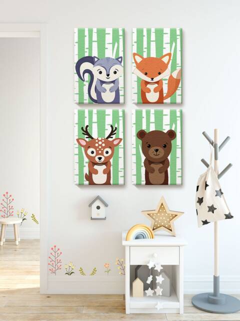 Little Fox Printed Canvas. Deer Picture. Skunk Kids Room Wall Art. Nursery Room. Decor. Animal Poster Set Of 4 - image 1