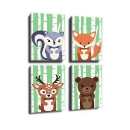 Little Fox Printed Canvas. Deer Picture. Skunk Kids Room Wall Art. Nursery Room. Decor. Animal Poster Set Of 4 - thumbnail 2