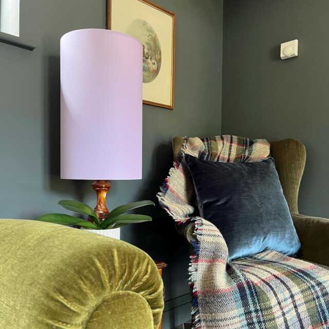 Lilac Cotton Drum Extra Tall Cylindrical Lampshade, With A White Lining - image 1