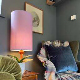 Lilac Cotton Drum Extra Tall Cylindrical Lampshade, With A White Lining - thumbnail 2