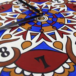 Walnut Wheel Mandala Record Clock - Geometric Design in White, Blue & Brown Bohemian Decor Made From Recycled Vinyl - thumbnail 3