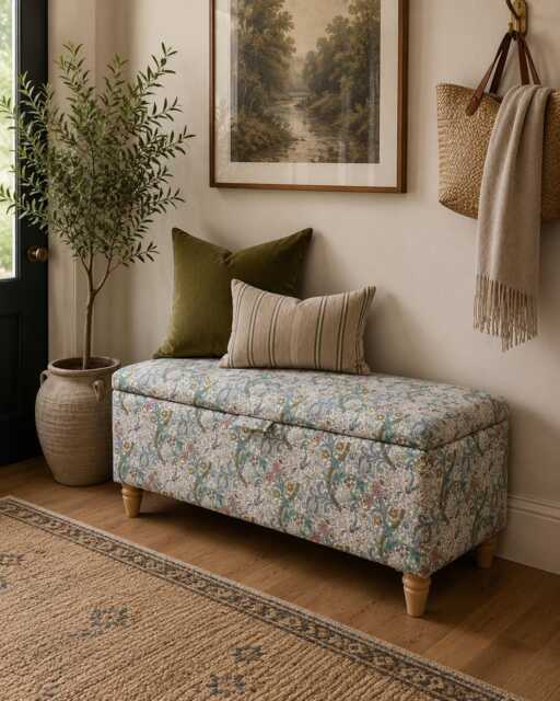 Tall William Morris Fabric Ottoman Footstool Handmade Velvet Storage Trunk - image 1