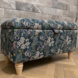 Tall William Morris Fabric Ottoman Footstool Handmade Velvet Storage Trunk - thumbnail 2