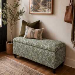 Tall William Morris Fabric Ottoman Footstool Handmade Velvet Storage Trunk - thumbnail 3