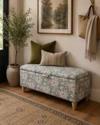 Tall William Morris Fabric Ottoman Footstool Handmade Velvet Storage Trunk - thumbnail 1