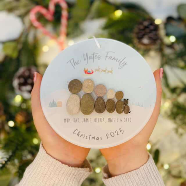 Family Personalised Christmas Bauble Pebble Decoration Ornament - Tree Gift - Wonderland Hanging - image 1