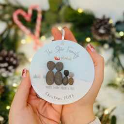 Family Personalised Christmas Bauble Pebble Decoration Ornament - Tree Gift - Wonderland Hanging - thumbnail 2
