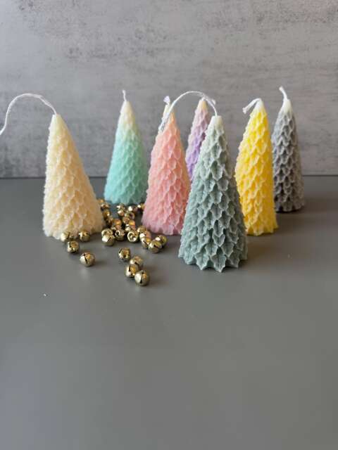 Handmade Retro Snowy Tree Candle, Holiday Decor - image 1