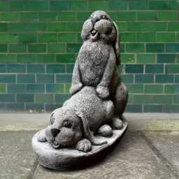 Funny Rabbit Couple Statue Playful Bunny Garden Decoration Concrete Rabbits Sculpture Cement Animal Ornament Outdoor Humorous Figurine Gift - thumbnail 1