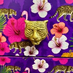 Light Pink & Purple Square Bedside Table, Two Drawers, Ideal Nightstand. Flamingo Leopard Tropical Leaf Design. Customisable End Table - thumbnail 4