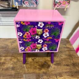 Light Pink & Purple Square Bedside Table, Two Drawers, Ideal Nightstand. Flamingo Leopard Tropical Leaf Design. Customisable End Table - thumbnail 3