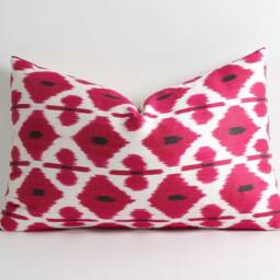 Silk Ikat Lumbar Cushion Hand-Loomed Uzbek Pillow - 14x22 - thumbnail 3