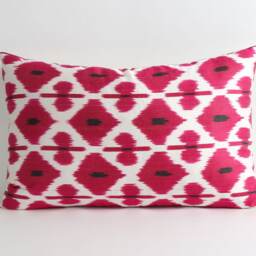Silk Ikat Lumbar Cushion Hand-Loomed Uzbek Pillow - 14x22 - thumbnail 2