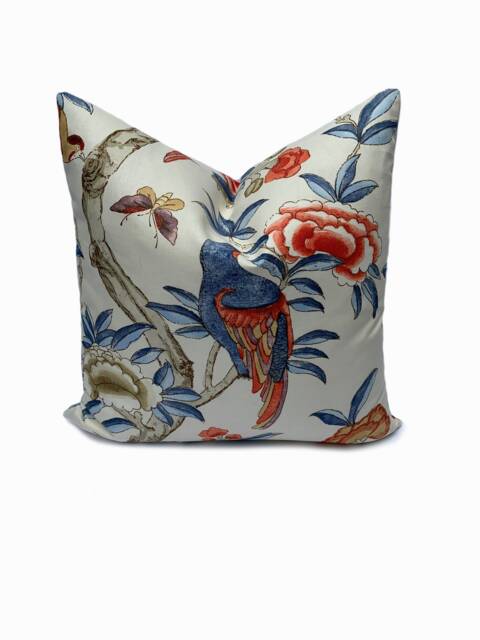 Thibaut Giselle Imperial Garden Collection Blue & Coral Cushion Cover Pillow Double Sided - image 1