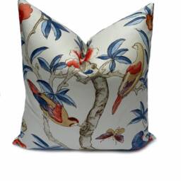 Thibaut Giselle Imperial Garden Collection Blue & Coral Cushion Cover Pillow Double Sided - thumbnail 2