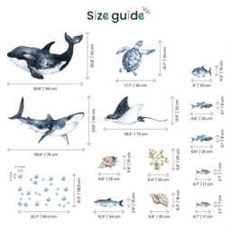 Ocean Predators Wall Decals - Orca Shark Stingray Peel & Stick Watercolor Sea Life Stickers - thumbnail 3