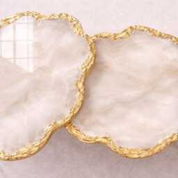 2 X Luxury Nesting Geode-Look Coffee Tables, Handmade Epoxy Resin & Wood Art Marble Side Table Set, Modern Home Decor Gold Legs - thumbnail 2