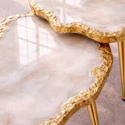 2 X Luxury Nesting Geode-Look Coffee Tables, Handmade Epoxy Resin & Wood Art Marble Side Table Set, Modern Home Decor Gold Legs - thumbnail 3
