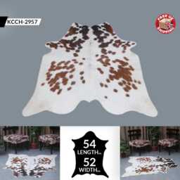 Brown & White Cowhide Rug Genuine Leather Accent - 54x52 Inches - thumbnail 2