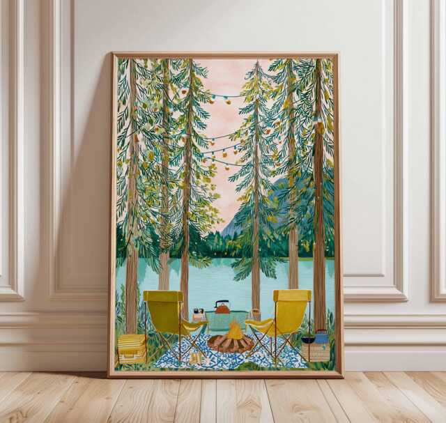 Lakeside Camping Poster, Outdoor Adventure Wall Art Print, Nature Decor, Camper Gift, Wilderness Print - image 1