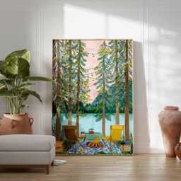 Lakeside Camping Poster, Outdoor Adventure Wall Art Print, Nature Decor, Camper Gift, Wilderness Print - thumbnail 2