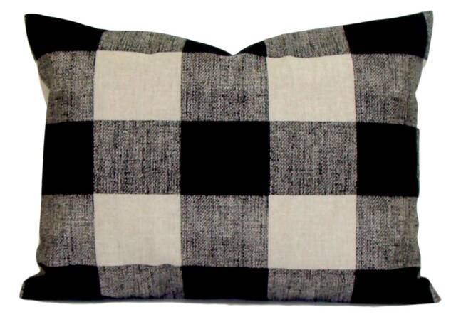 "Black Lumbar Pillow Cover, Tan Farmhouse Cover For A 12x16"" Or 12x18"" 12x20" - image 1