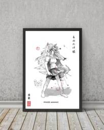 Princess Mononoke Sumi-E Art Print Japanese Ink Brush Fanart - thumbnail 1