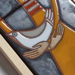 Hand Painted Ceramic Tile Portrait, Black & Yellow Framed Wall Art - thumbnail 3