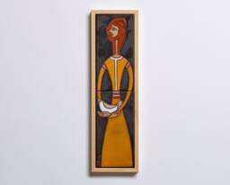 Hand Painted Ceramic Tile Portrait, Black & Yellow Framed Wall Art