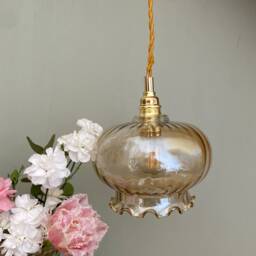 Vintage Amber Glass Globe Pendant Light - thumbnail 1