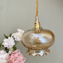 Vintage Amber Glass Globe Pendant Light - thumbnail 2