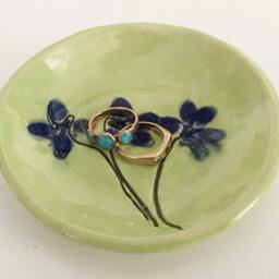 Violet Wildflower Pottery Dish Symbol Of Love, Peace, Faith For Soap Or Everything Else - thumbnail 2