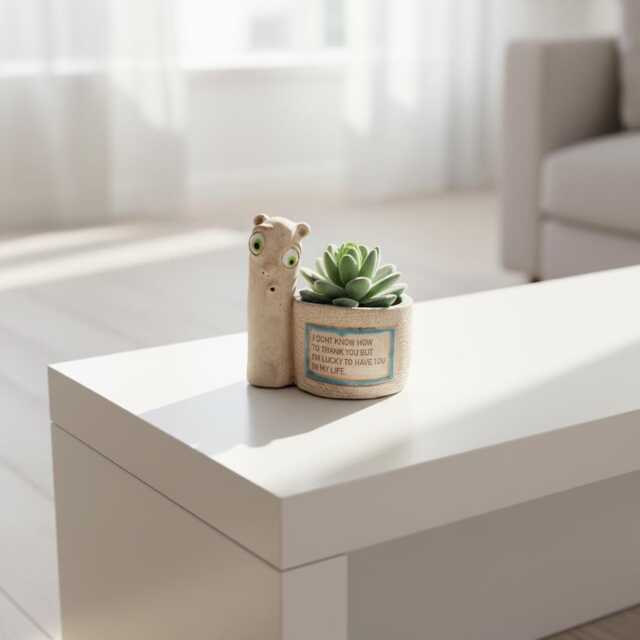 Handmade Ceramic Succulent Planter Funny Character Desk Decor - image 1