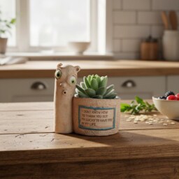 Handmade Ceramic Succulent Planter Funny Character Desk Decor - thumbnail 2