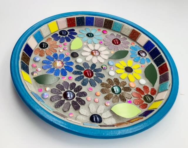 Rainbow Mosaic Birdbath - Handcrafted Flower Design For Garden Water Dish - image 1