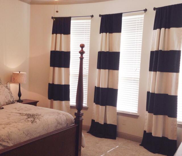 Custom Black & Cream Striped Curtains Nautical Color Block - Sold in Pairs - image 1