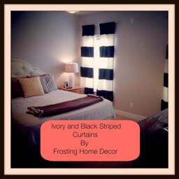 Custom Black & Cream Striped Curtains Nautical Color Block - Sold in Pairs - thumbnail 3