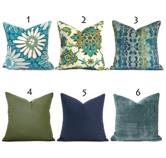 Indoor Pillow Cover With Zippers, Navy Blue, Patina & Turquoise, Pick Your Favorites - image 1