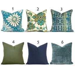 Indoor Pillow Cover With Zippers, Navy Blue, Patina & Turquoise, Pick Your Favorites - thumbnail 1