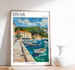 Hvar Croatia Travel Poster Coastal European Wall Art - thumbnail 1