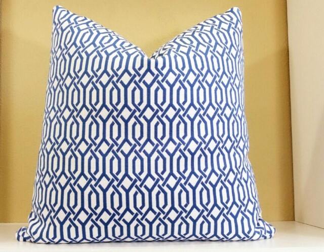Royal Blue Pillow - & White Decorative Pillow Interlocking Links All Sizes Available Decorative Fabric Both Sides
