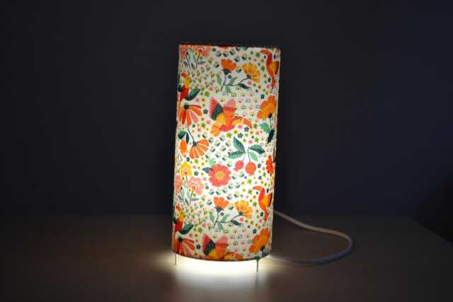 Tube Lamp To Put On Children's Bedroom Toucan Fabric, Tropical Flower Pattern, White Jungle Fabric For Children, Print Animal Bedside - image 1
