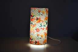 Tube Lamp To Put On Children's Bedroom Toucan Fabric, Tropical Flower Pattern, White Jungle Fabric For Children, Print Animal Bedside - thumbnail 1
